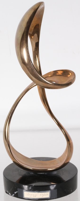 *BENNETT, TOM: Brass sculpture on marble base "Endless", signed and dated "87, numbered 52-150, approximate height 10 1/2".