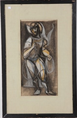 *PEAKE, CHANNING: (1910-1989 American) Cubist style horse, framed mixed media of charcoal & pastel paints, signed lower right, approx. image size 24" x 12", frame size 37 1/2" x 24".