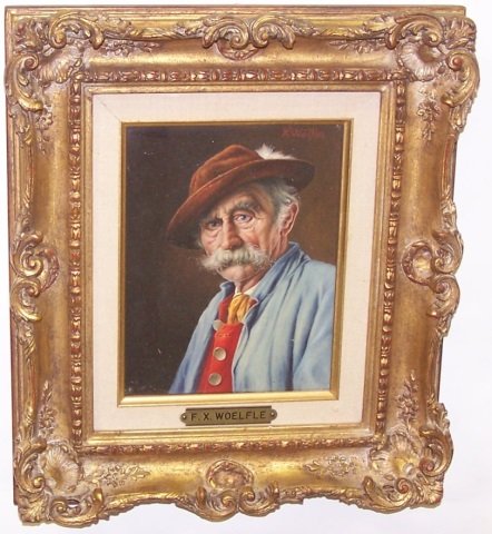 *WOLFLE, FRANZ XAVIER: (1887-1972 German) Portrait of man, framed oil on board housed under glass, approximate image size 7 1/4" x 5 1/4", with frame 12 1/2" x 10 3/4".