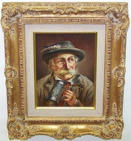 *GRUBER: (20th C. German School) Portrait of gentleman with beer stein, framed oil on board, signed lower right, approximate image size 8" x 6", with frame 13 1/2" x 11 1/2".