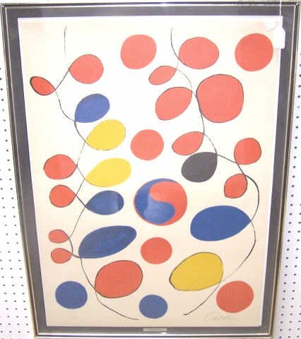 AFTER ALEXANDER CALDER: (1898-1976 American) Abstract, framed lithograph, signed in pencil lower right and numbered 84/90 in pencil lower left, approximate image size 32" x 22 1/2", frame size 35" x 26".