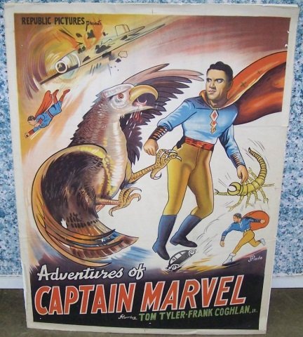 *VINTAGE UNFRAMED MOVIE POSTER: By Republic Pictures for The Adventures of Captain Marvel starring Tom Tyler and Frank Coghlan, approximate image size 40" x 30".