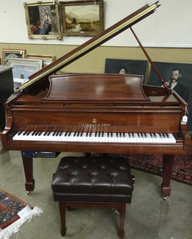 *STEINWAY & SONS GRAND PIANO W/PLAYER SYSTEM: Enclosed in mahogany case with square tapering legs, Serial Number M574339, player system "Piano Disc/Symphony Pro" Model 228 CFX, player plays compact discs and 3 1/2" floppy discs, no remote, no man