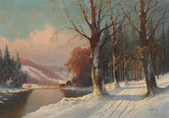 *WALDEGG, FRANZ: (1889-1966 Austrian) Impressionist landscape, framed oil on canvas, signed lower right, approximate size 27 1/2" x 39", frame size 33" x 44 1/2".