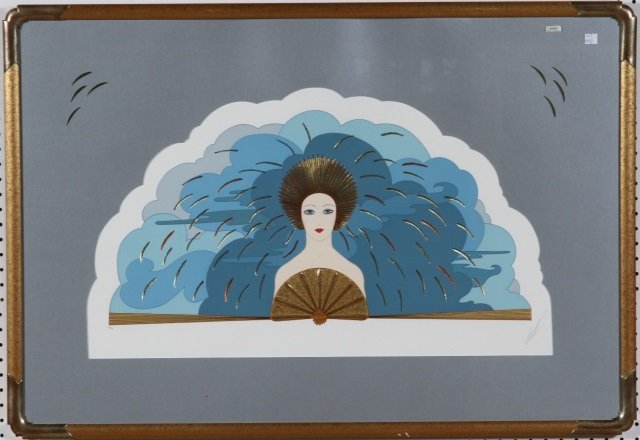 ERTE: (1892-1990 Russian/French) "The Storm", framed serigraph, signed in pencil and numbered edition 146/300 lower left, it is matted in a way that mirrors the contour of the impression, approximate image