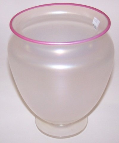 *STEUBEN VERA DE SOIA FOOTED VASE: Having pink rim, approximate height 7".