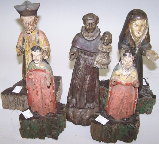 *SANTOS SCULPTURES: Priest, nun, monk, Christ and Saint, approximate height 7 1/2"-9 3/4".