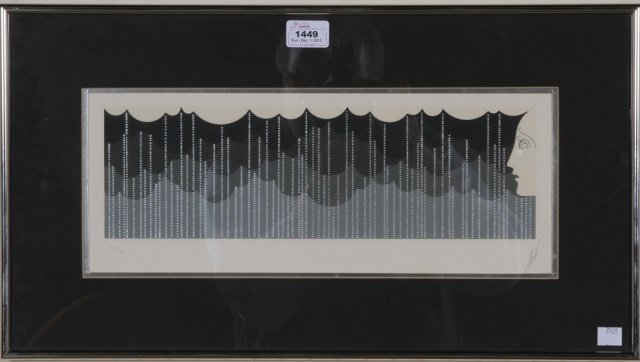 *ERTE: (Russian/ French 1892-1990) "Roaman de TIrtoff", framed serigraph "Rain", signed lower right, numbered lower left 203/300, approximate size 6 1/4" x 16 1/4", with frame 121/2" x 22 1/2".