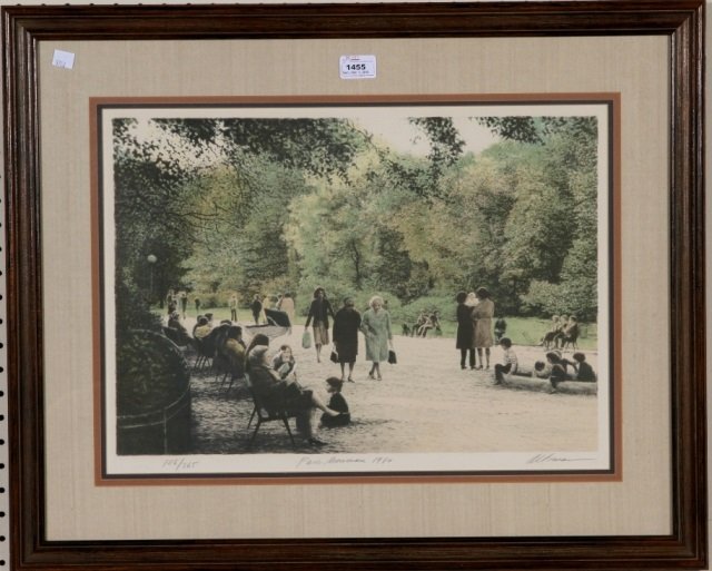 *ALTMAN, HAROLD: (American 1924-2003), Framed lithograph, "Parc Monceua 1980" signed lower right ", numbered lower left 106/268, has Mourlot stamp lower left, approximate size 15 x 20 3/4" , with frame 23 1/2" x 28 3/