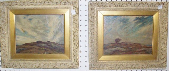 *CLARK, ELIOT: (1883-1980 American) 2 Landscape scenes, framed oils on canvas mounted to board, one is signed lower right., approximate size 8" x1 0", frame 13" x 15".