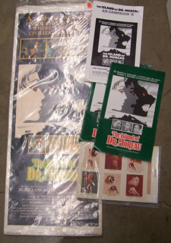 *GROUP OF THE ISLAND OF DR MOREAU MEMORABILIA: Original insert poster, color press book, black and white press book, 8" x 10" glossy prints of the human animals of monsters who appeared in the film, from the private collection of Jack Mulqueen, TV