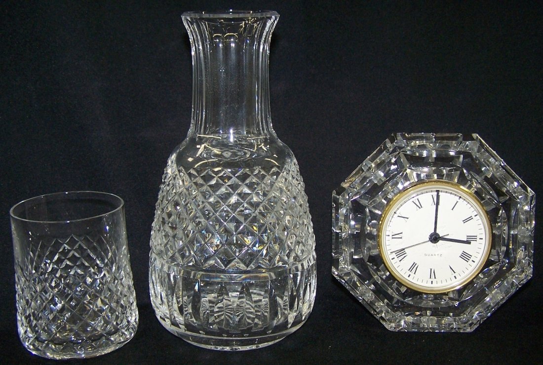 *3 PIECES OF WATERFORD CRYSTAL: Tumble Up approximate height 8 1/2" and boudoir clock height 5".