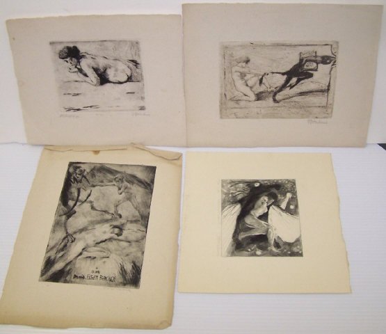 DORNBUSCH, FRITZ: (20th C. German School) 4 Unframed etchings, depicting nudes, all signed in pencil lower right, largest approximate image size 7 1/4" x 5", all pieces have good margins.