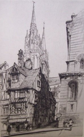 *CHAMBERLAIN, SAMUEL: (1895-1975 American) "Cathedral Spires Anders", unframed dry point etching, signed in pencil lower right, numbered edition of 75 impressions lower left, approximate plate size 9" x 5 3/4", total sheet
