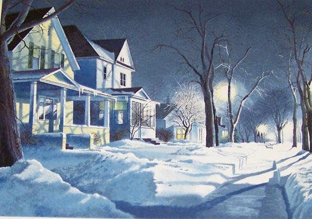 ADDISON, ROBERT W.: (1924-1988 American) Unframed serigraph, winter scene, signed lower right, originally purchased from the Addison Estate, approximate image size 17 7/8" x 23 7/8", paper size 22" x 28 1/2".