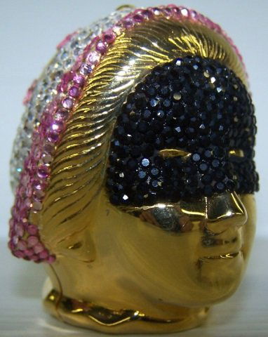 *JUDITH LEIBER TRINKET BOX: Woman with black mask, approximate height 2".