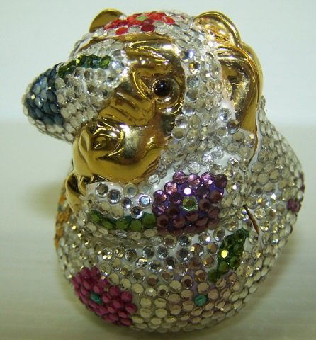 *JUDITH LEIBER TRINKET BOX: Monkey with 1 hand over mouth and 1 hand over eye, approximate height 1 1/2".