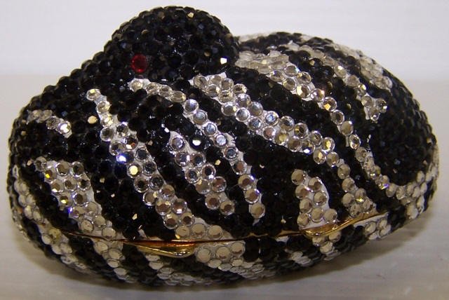 *JUDITH LEIBER TRINKET BOX: Submarine ?, having black and white rhinestones, approximate height 1 1/4".