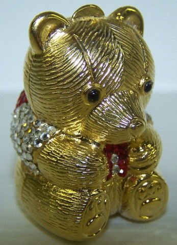 *JUDITH LEIBER TRINKET BOX: Bear, having red and white sequined vest, approximate height 1 3/4".