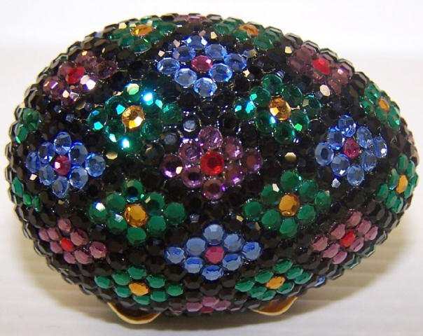 *JUDITH LEIBER TRINKET BOX: Egg, having multicolor rhinestones, approximate height 1 1/4".