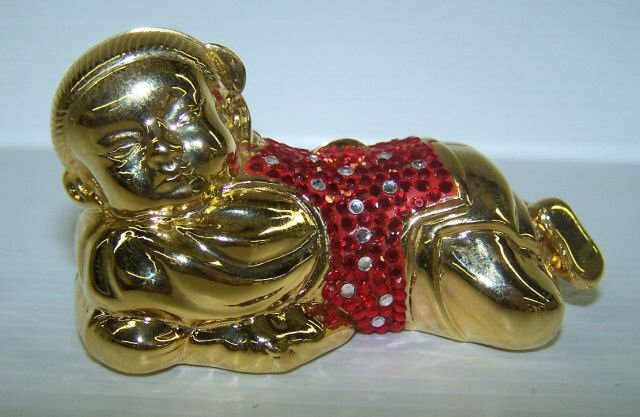 *JUDITH LEIBER TRINKET BOX: Young oriental boy, approximate height 1 1/2".