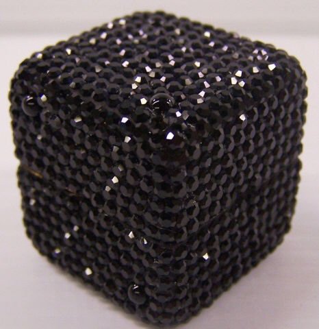 *JUDITH LEIBER TRINKET BOX: Hinged box with black rhinestones, approximate height 1".
