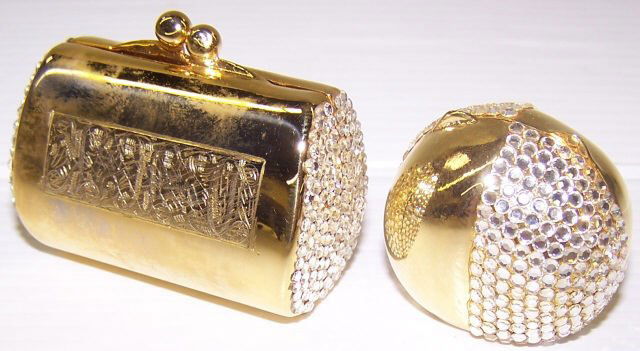 *2 JUDITH LEIBER TRINKET BOXES: Purse, approximate height 1 1/2" and berry, height 1".