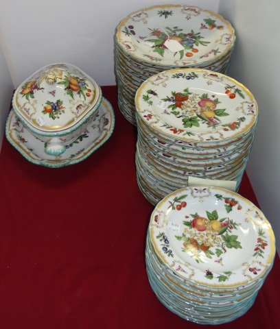 *PARTIAL SET OF MOTTAHEDEH DINNERWARE: "Duke of Gloucester" pattern, 16 dinner plates, approximate diameter 10", 16 salad plates, diameter 8", 12 dessert plates, diameter 7 1/4" and covered bowl with underdish.