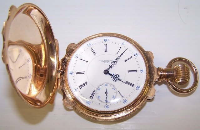 *VACHERON & CONSTANTIN 14K YLW GOLD POCKET WATCH: Retailed by I.G. Dillon & Co. Wheeling West Virginia, having jeweled movement, stem wound and lever set with Roman numeral markers and second subsidiary on a white finish dial, contained in 14k yellow