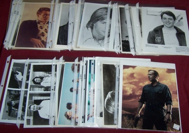 *GROUP OF PHOTOGRAPHS & MOVIE STILLS: Kiefer Sutherland autographed photo, Kevin Costner, James Dean, Richard Gere, Tom Cruise, etc.