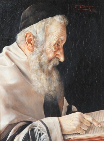 *EICHINGER, OTTO: (Born 1922 Austrian) Portrait of a Rabi, framed oil on masonite panel, signed by artist upper right corner, approximate image size 10" x 7 1/2", frame size 17" x 14 1/2".