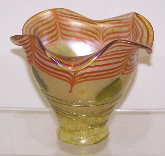 *LOETZ ART GLASS SHADE: Ruffled border, approximate diameter of base 2 1/4".