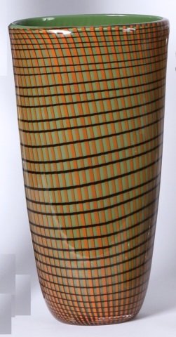 *ALBERTO DONA GLASS VASE: Having swirl design, approximate height 17 3/4", artist signed on bottom, Alberto Dona.