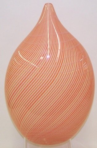 *ALBERTO DONA ART GLASS BUD VASE: Having cream and salmon ground, approximate height 18"., Signed on bottom Alberto Doma.