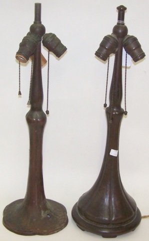 *TWO HANDEL BRONZE TABLE BASES: Having Art Nouveau style, approximate height 23 1/2".