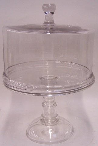 *MOLDED GLASS CAKE STAND: With cover, on pedestal base, approximate height 20 1/2", diameter 14 1/4".