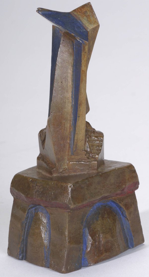 WEBER, MAX: (1881-1961 American) ''Skyscraper'', bronze and polychrome, signed on bottom Max Weber and dated 1916, also marked with bird, deaccessioned from Midwestern museum, approximate height 5''. CONDITION: G
