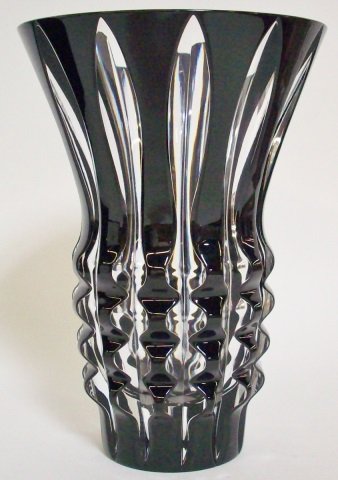 *FABERGE CRYSTAL VASE: Black to clear, signed on underside, includes original satin lined presentation box, approximate height 8" with 5 3/4" mouth diameter.