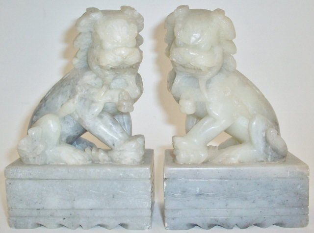 *PAIR OF CARVED SOAPSTONE FOO DOGS: Approximate height 5".