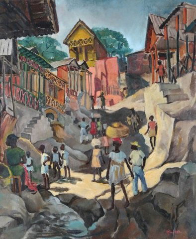 *FORD, RUTH VAN SICKLE: (1898-1980 American) "Haitian street", framed oil on canvas, signed lower right, approximate image size 36" x 30", frame 40 1/2" x 34 1/2".