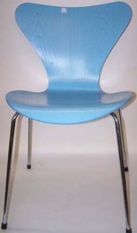 SET OF 4 FRITZ HANSEN SIDE CHAIRS: Having plywood backs and seats and chrome frame approximate height 30 1/2', width 19 1/2".