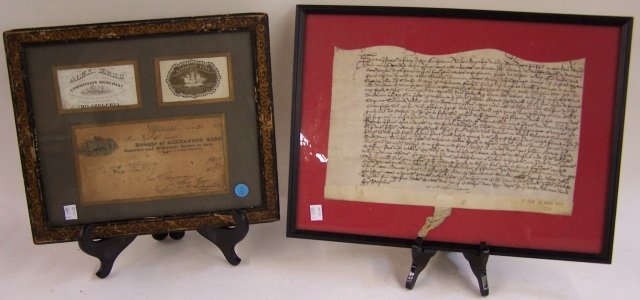 *2 PIECES: 16th C. land grant for 2 pieces of land from Kent, Bartholomew Gebon of Godinston by Feversham, Kent, Carpenter to John Coveney, of West Farleigh, Yeoman, witnesses Sir Edward Welton, Vicar of Teston,
