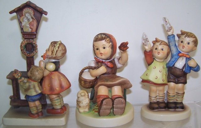 *3 HUMMEL FIGURES: "Farewell" #65, "Auf Wiedersehen" #153/0 and "Adoration" #23, tallest approximately 6 1/2'.