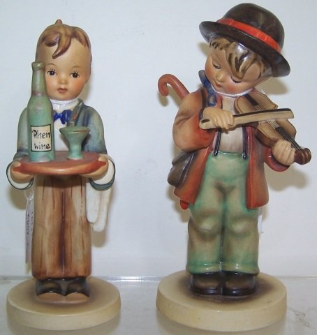 *2 HUMMEL FIGURES: "Violin Boy" #2/0 TMK1 and "Waiter" #154/0 TMK4, tallest approximately 6 3/8".