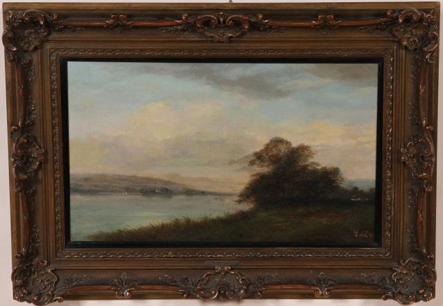 NOEL, LEON: (1807-1884 French) Barbazon style landscape, framed oil on canvas, signed and dated 1857 lower right, approximate image size 17" x 27 3/4", frame 26" x 37".