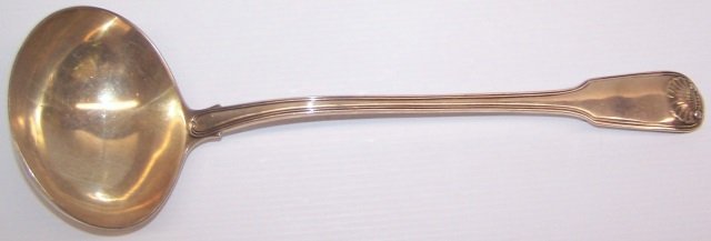 *ENGLISH STERLING SILVER PUNCH LADLE: Bearing London hallmark, dated 1815 by Eley and William Fearn, "King Shell" pattern, approximately 8.4 troy ounces.