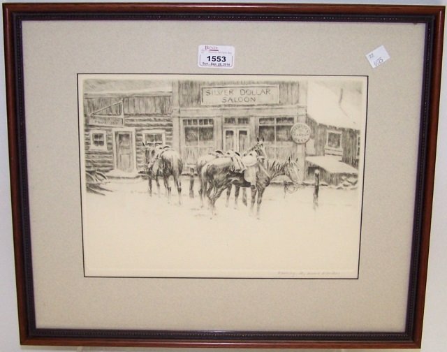 *KLEIBER, HANS: (1887-1967 American) Saloon, framed etching, bears signature by another hand lower right, approximate plate size 8 3/4" x 11 3/4", frame 15" x 18".