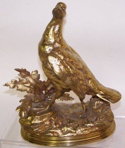 *AFTER JULES MOIGNIEZ: Partridge gilt bronze sculpture, signed "Moigniez", approximate height 12 3/4".
