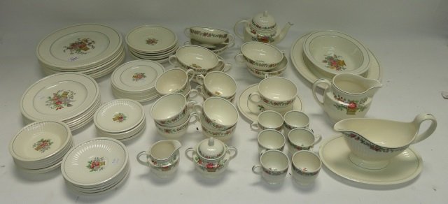 *SET OF WEDGWOOD DINNERWARE: "Belmar" pattern, comprising 8 dinner plates, 7 salad plates, 8 bread and butter plates, 6 bouillon cups, 8 saucers, 7 fruit bowls, 8 coffee cups, 6 saucers, 6 demitasse cups, 6 saucers, large coffee 