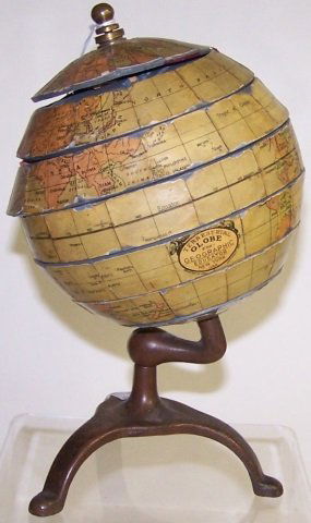 *EARLY 20TH C. SEGMENTED DESK GLOBE: Raised on metal tripod stand, approximate height 11".